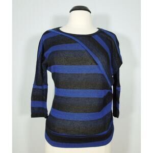 MIX & CO Dolman Top L LARGE Juniors Striped Metallic Navy Blue Black